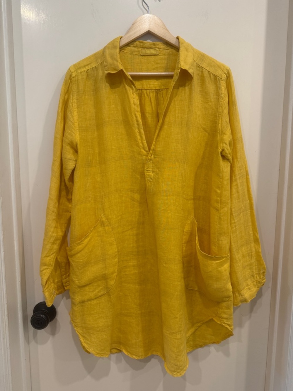 CP SHADES Oversized Linen Tunic w Pockets in Yellow Plaid sz S (fits S-L)